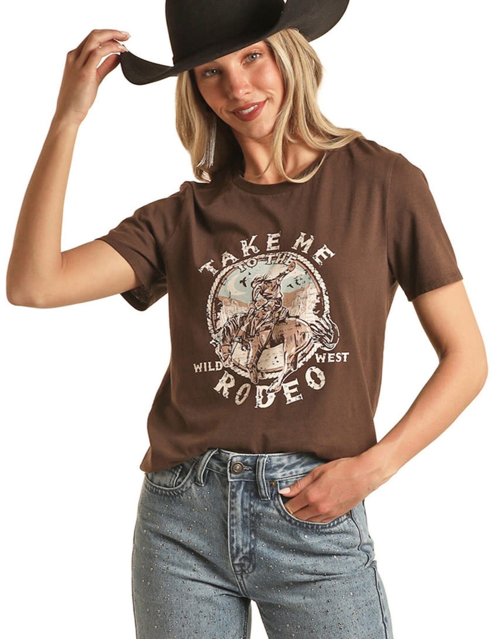Womens Rock N Roll Take Me To The Rodeo Brown Short Sleeve T Shirt