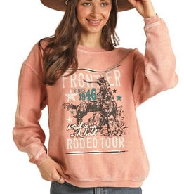 Womens Rock N Roll Frontier Rodeo Graphic Coral Pullover