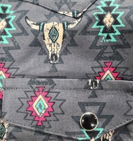 Boys Dale Brisby Stretch Charcoal Longhorn Aztec Long Sleeve Snap Western Shirt