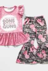 Little  Girls Rose Camo Shirt and Flare Bell Bottom Leggings Set