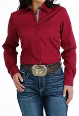 Cinch Womens Cinch Long Sleeve Solid Burgundy Button Down Western Shirt