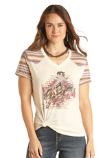 Womens Panhandle Slim Pastel Serape Yoke Bucking Horse Short sleeve T Shirt