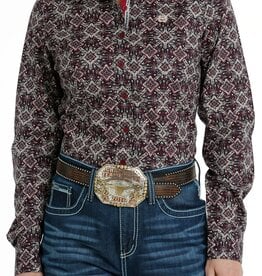 Cinch Womens Cinch Long Sleeve Burgundy Print Button Down Western Shirt