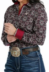 Cinch Womens Cinch Long Sleeve Burgundy Print Button Down Western Shirt