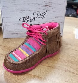 Girls Kimberly Pink Simmer Serape Fringe Moc Shoe