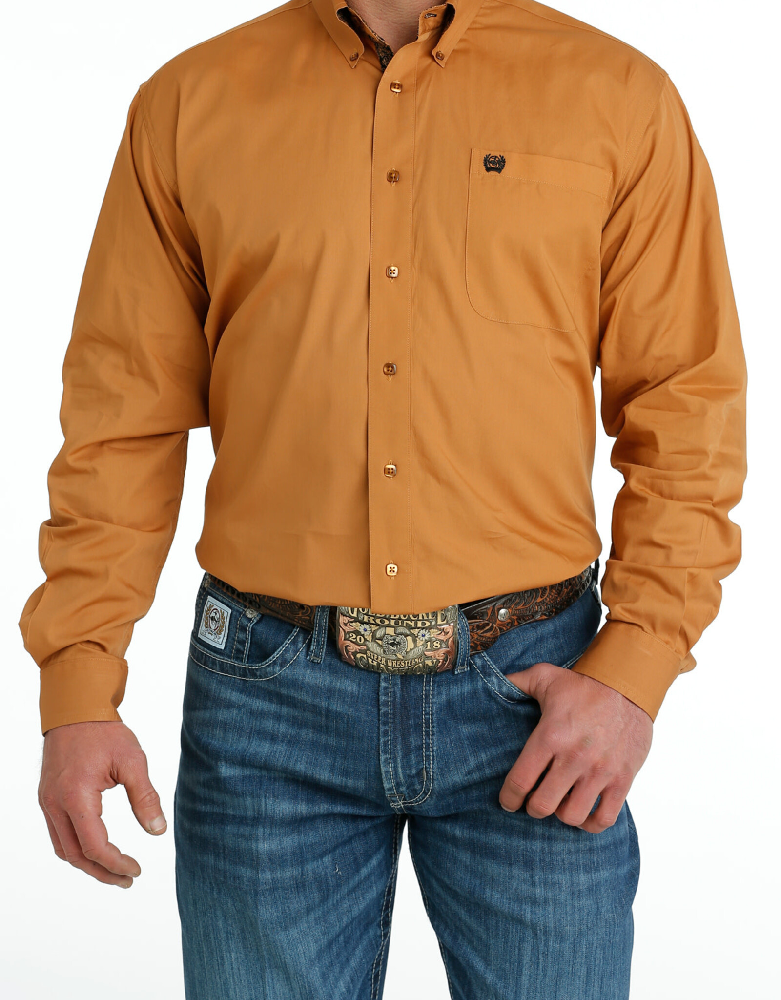 Cinch Mens Cinch Long Sleeve Solid Gold Western Button Arena Shirt