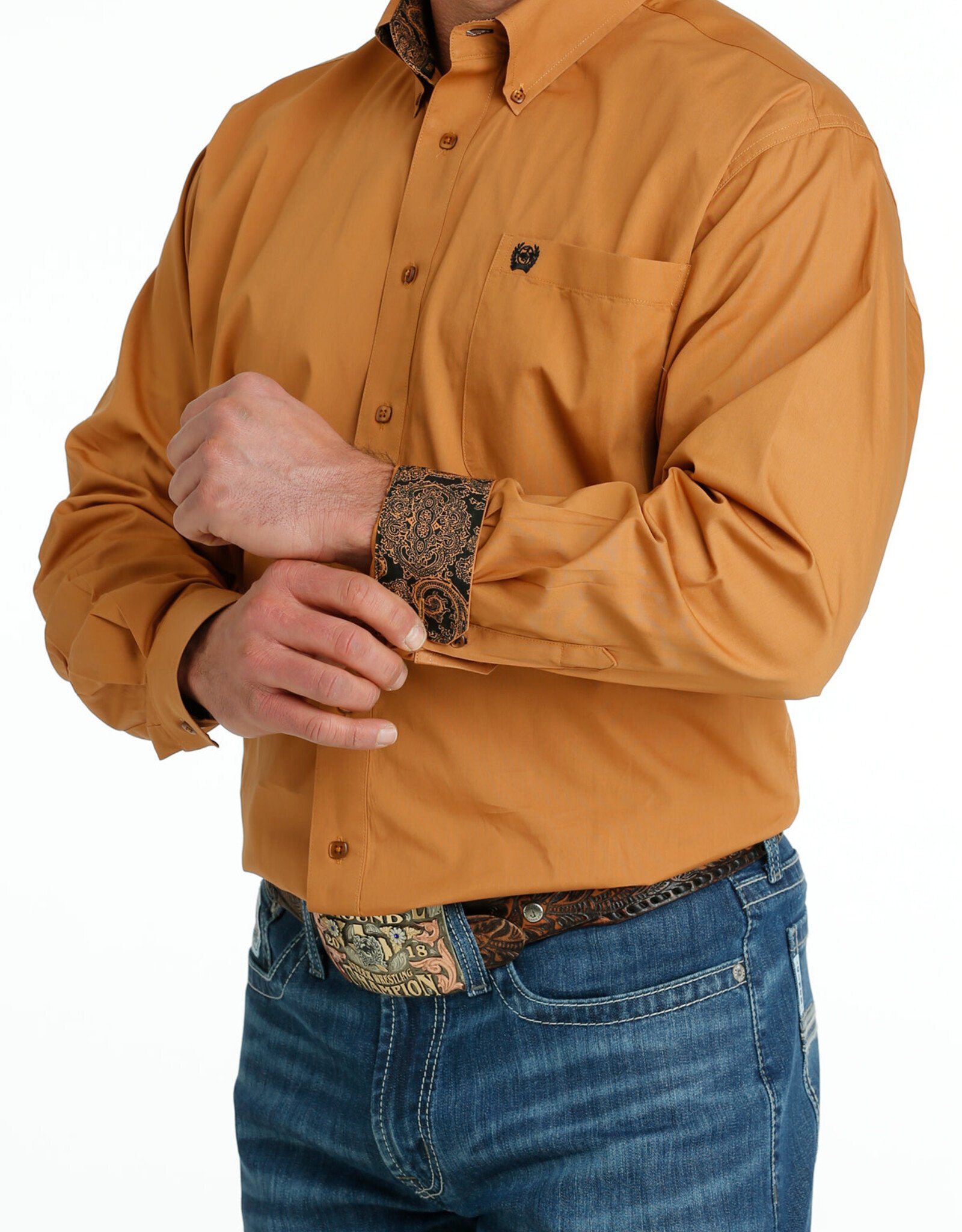 Cinch Mens Cinch Long Sleeve Solid Gold Western Button Arena Shirt