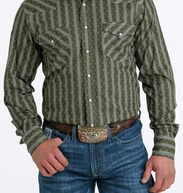 Cinch Mens Cinch Long Sleeve Olive Modern Fit Western Retro Snap Shirt