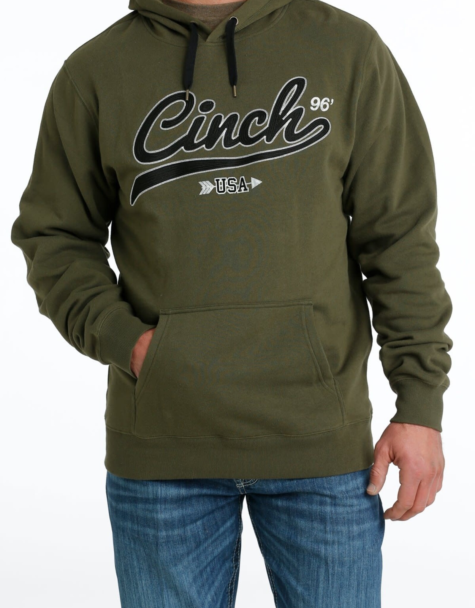 Cinch Mens Cinch Olive Embroidered Logo Hooded Pullover Sweatshirt