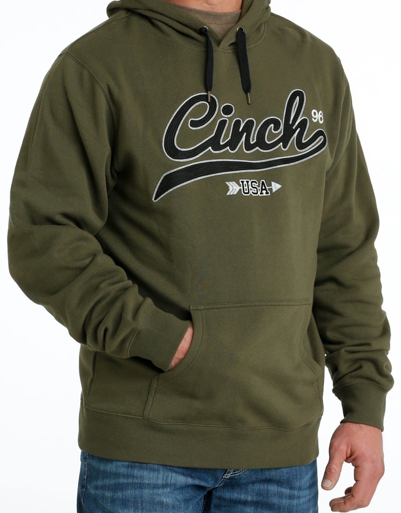 Cinch Mens Cinch Olive Embroidered Logo Hooded Pullover Sweatshirt