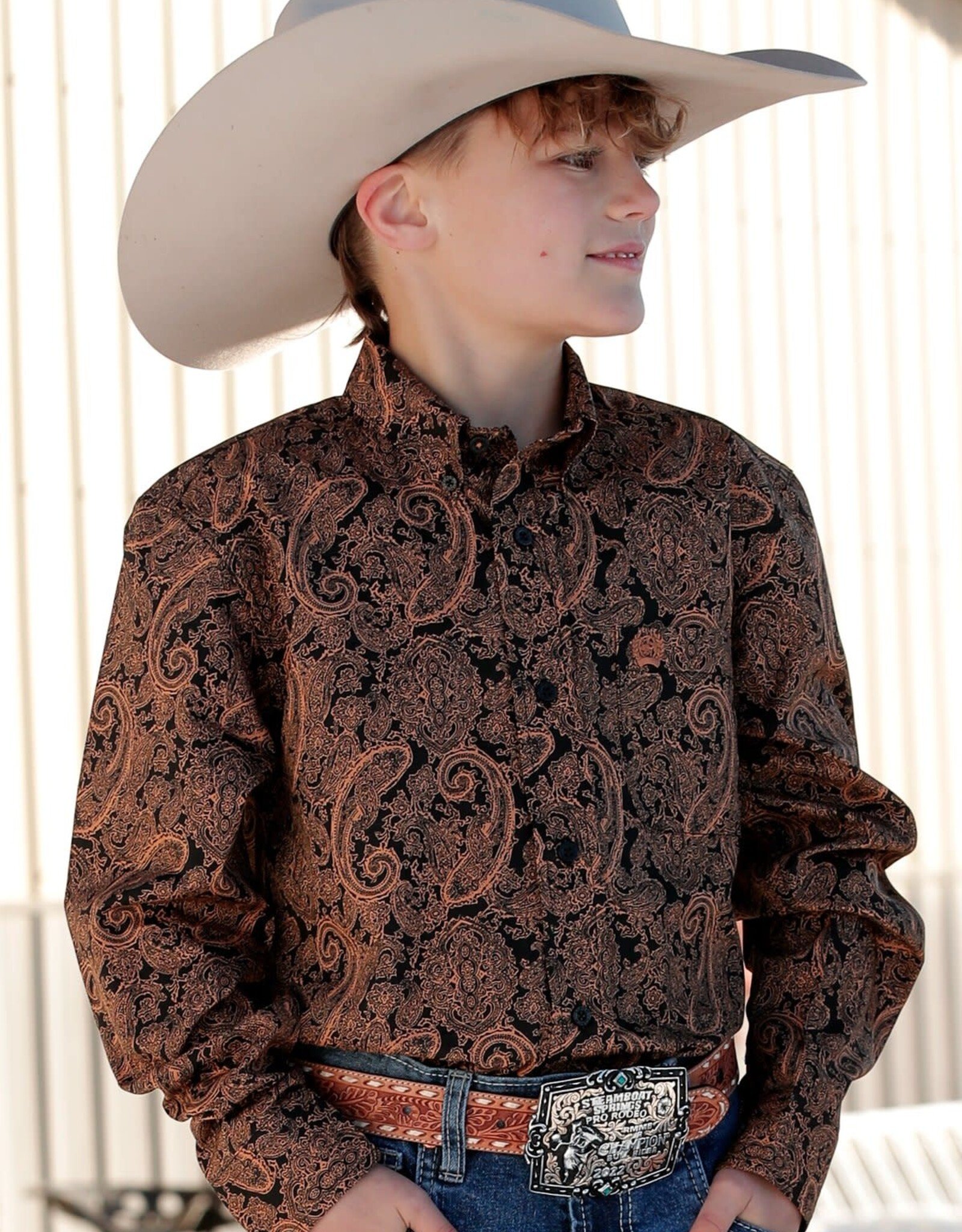 Cinch Boys Cinch Black Gold Paisley Long Sleeve Button Western Shirt