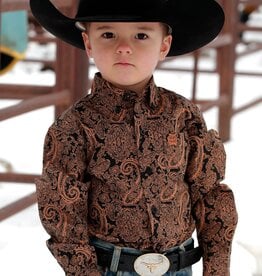 Boy's Paisley Print Button-Down Western Shirt - Blue / Red / Brown