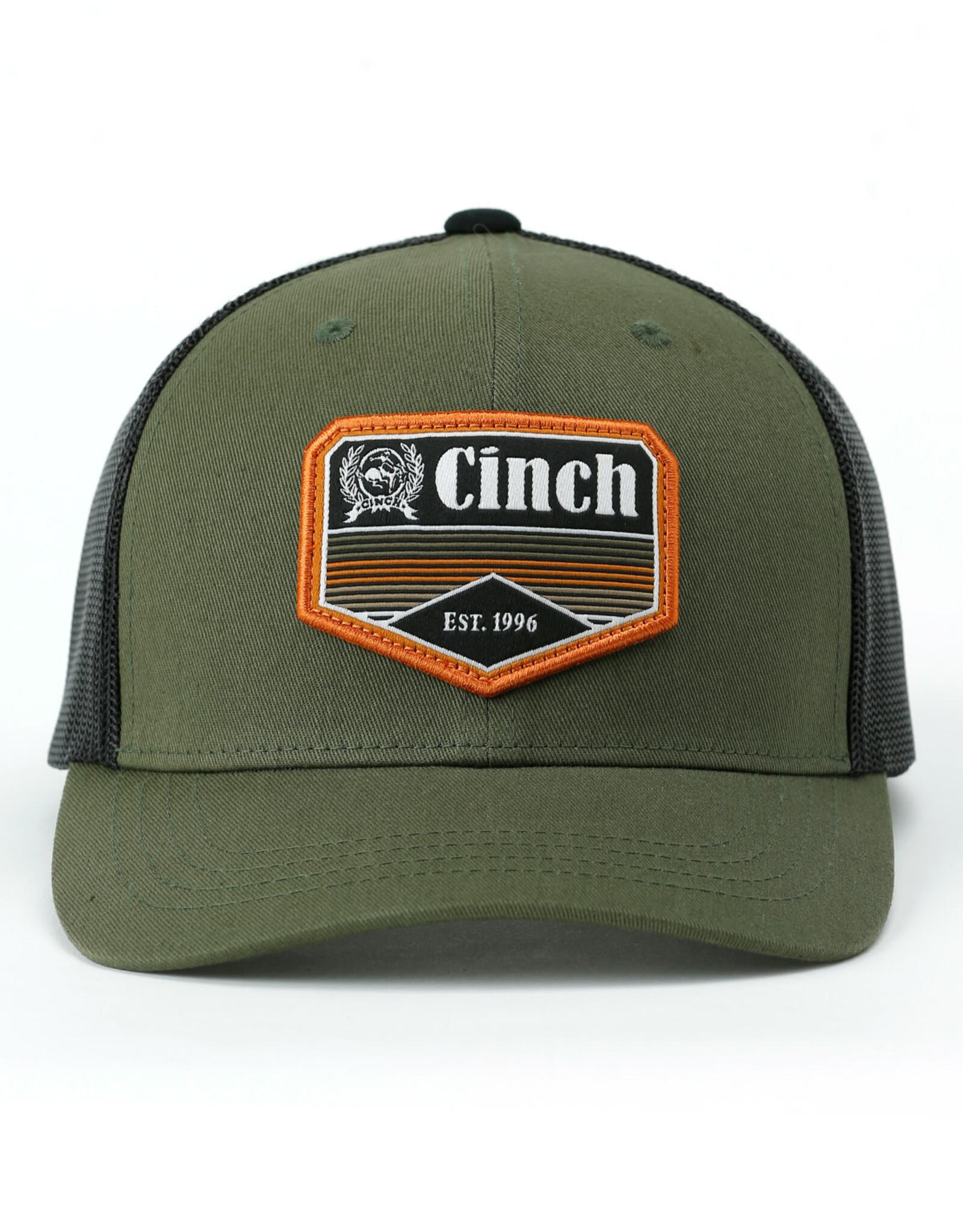 Cinch Mens Cinch Logo Patch Olive and Black Mesh Snapback Trucker Ball Cap