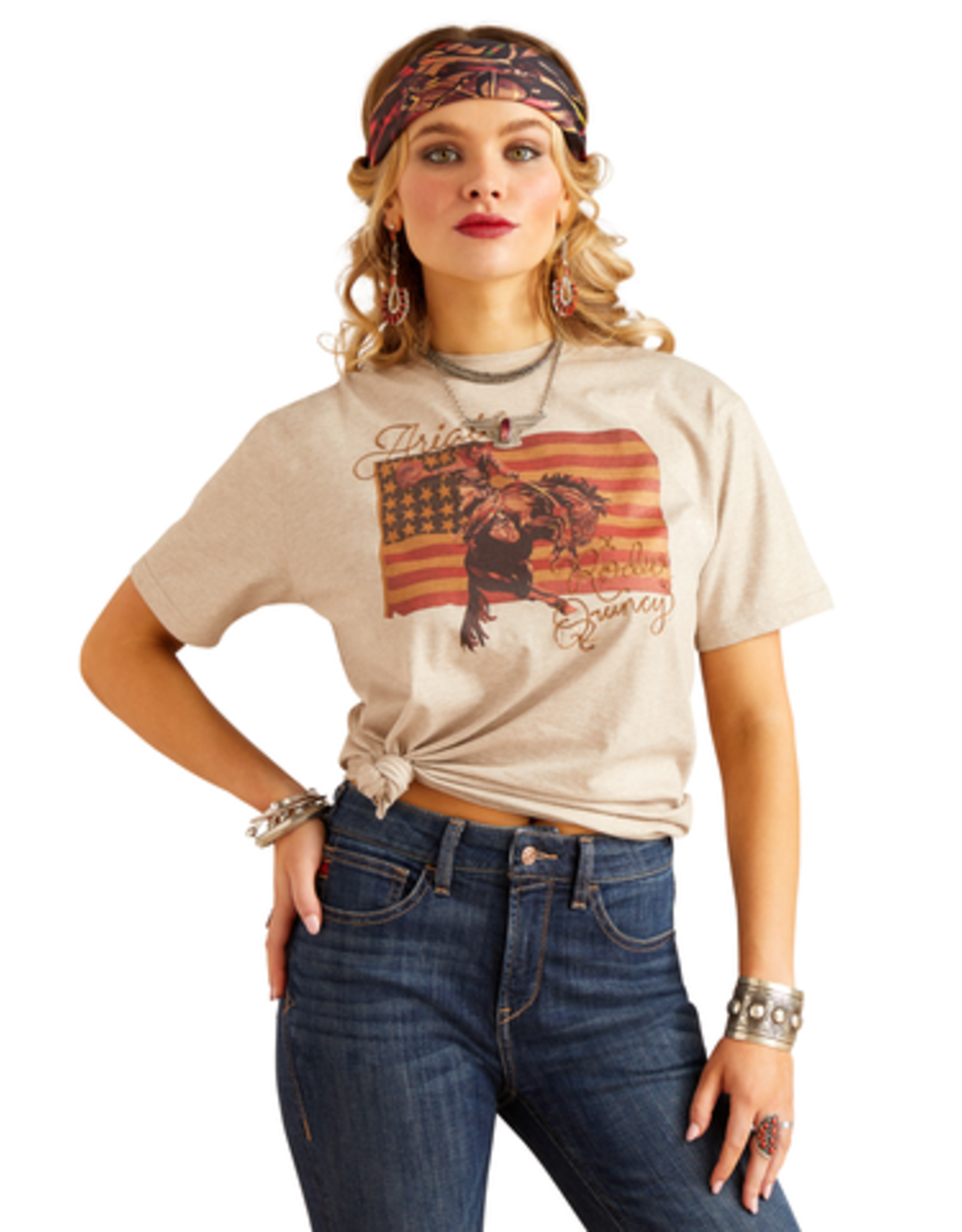 Ariat Womens Ariat Flag Rodeo Quincy Short Sleeve Gold TShirt