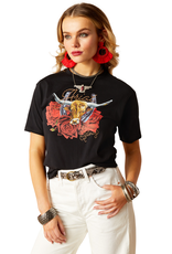 Ariat Womens Ariat Roses and Steer Head Rodeo Quincy Short Sleeve Black T-Shirt