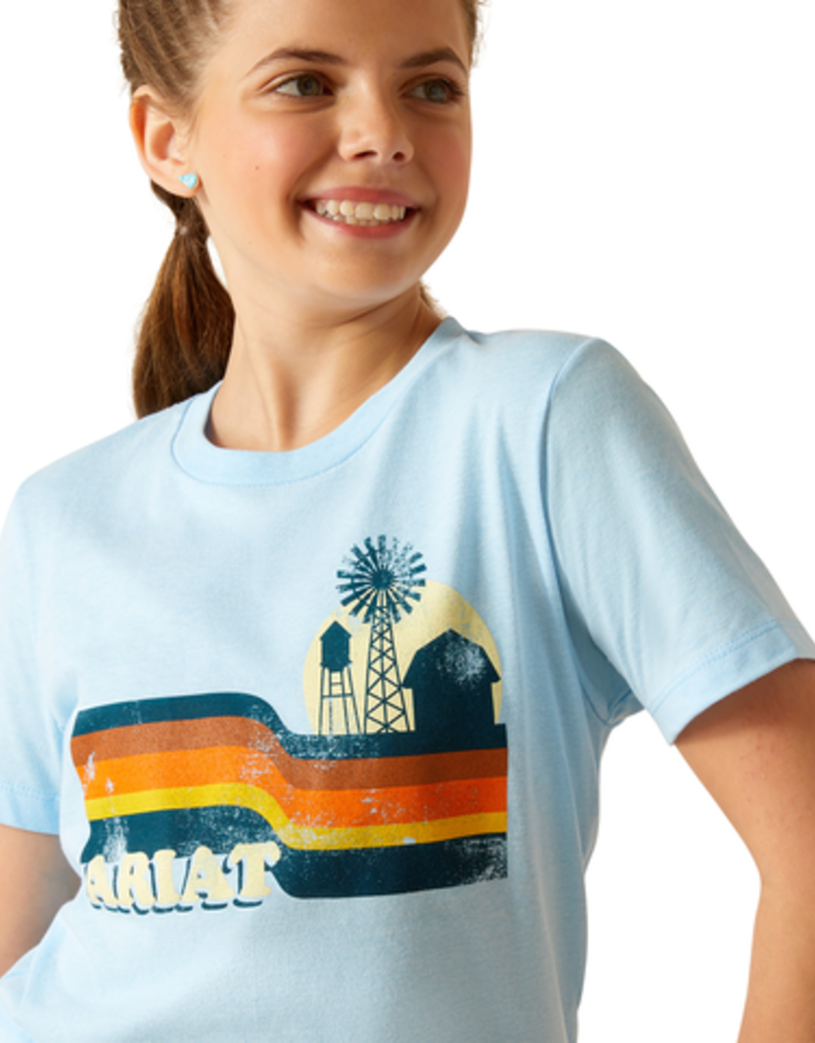 Ariat Girls  Ariat Frost Blue Ranch Scene Short Sleeve T-Shirt