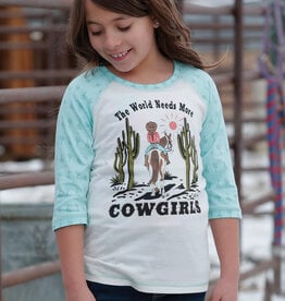 The World Needs More Cowgirls Cruel Denim Girls Cream Turquoise Cactus 3/4 Sleeve Shirt