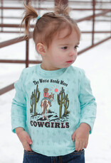 The World Needs More Cowgirls Light Turquoise Cactus Toddler Girls Long Sleeve Shirt