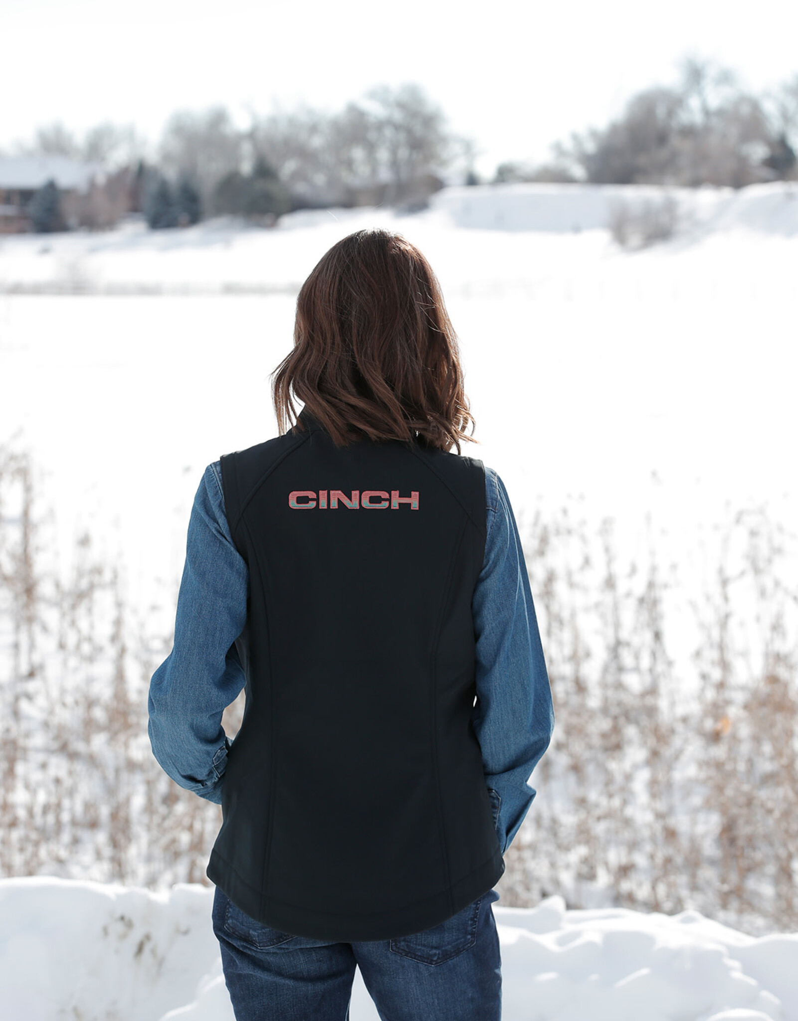 Cinch Womens Cinch Black and Rust Fleece Lined Bonded Vest