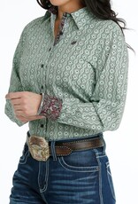 Cinch Womens Cinch  Sage Green and Purple Print Long Sleeve Button Down Western Arena Shirt