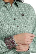 Cinch Womens Cinch  Sage Green and Purple Print Long Sleeve Button Down Western Arena Shirt