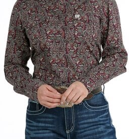 Cinch Womens Cinch Purple and Green Paisley Print Long Sleeve Pearl Snap Western Arena Shirt