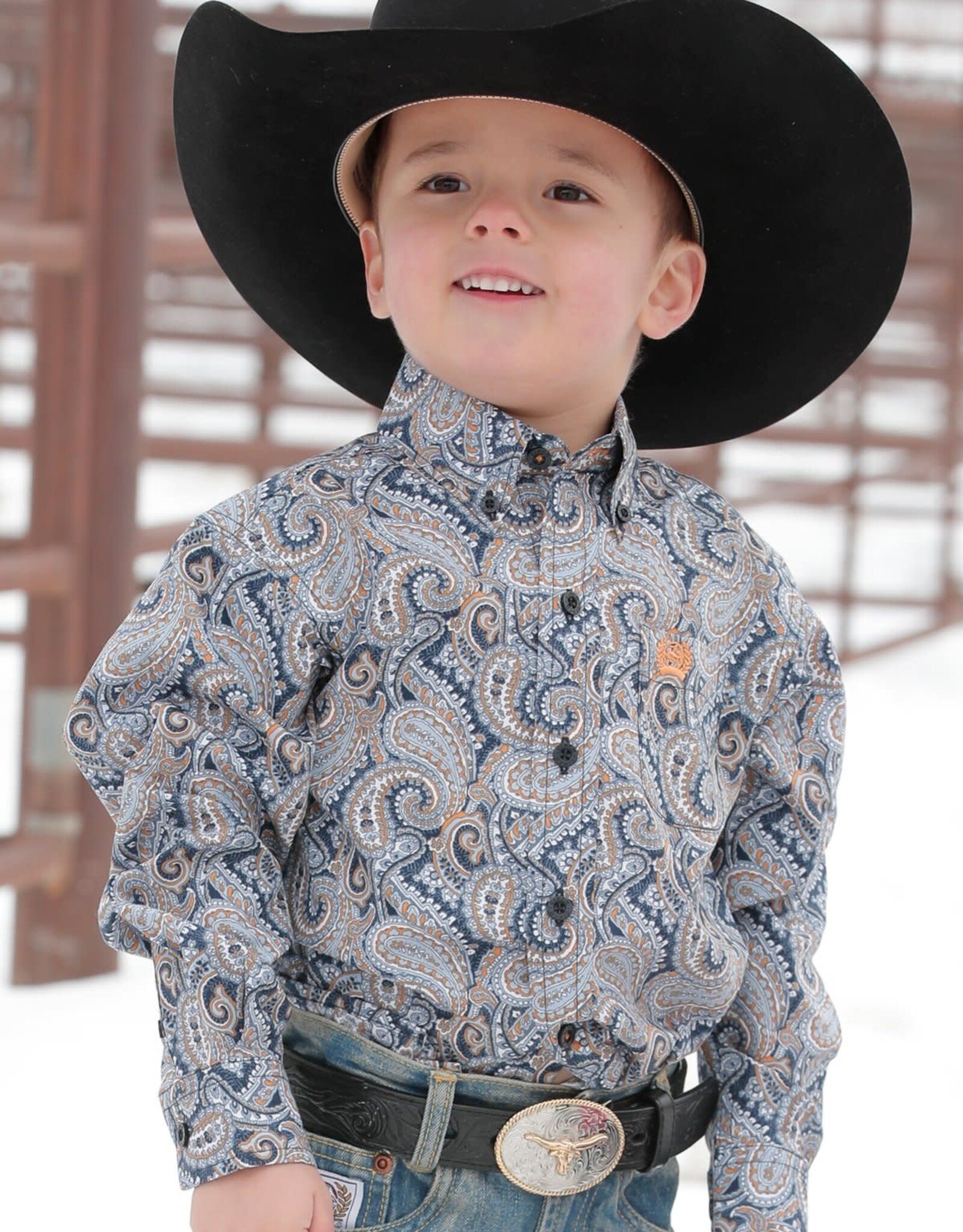 Cinch Toddler Cinch Long Sleeve Navy Gold Paisley Western Button Shirt