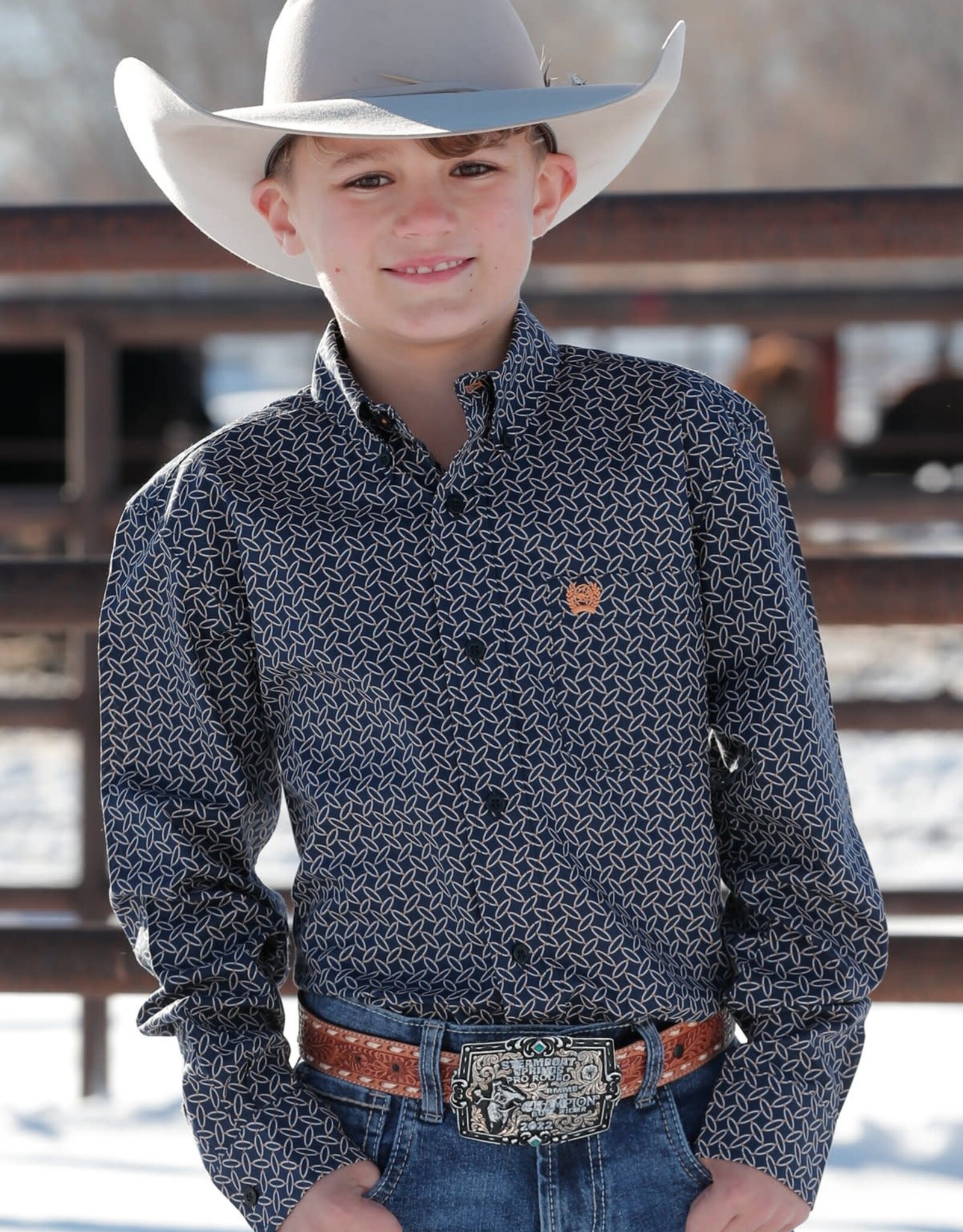 Cinch Boys Cinch Navy Print Long Sleeve Button Western Shirt