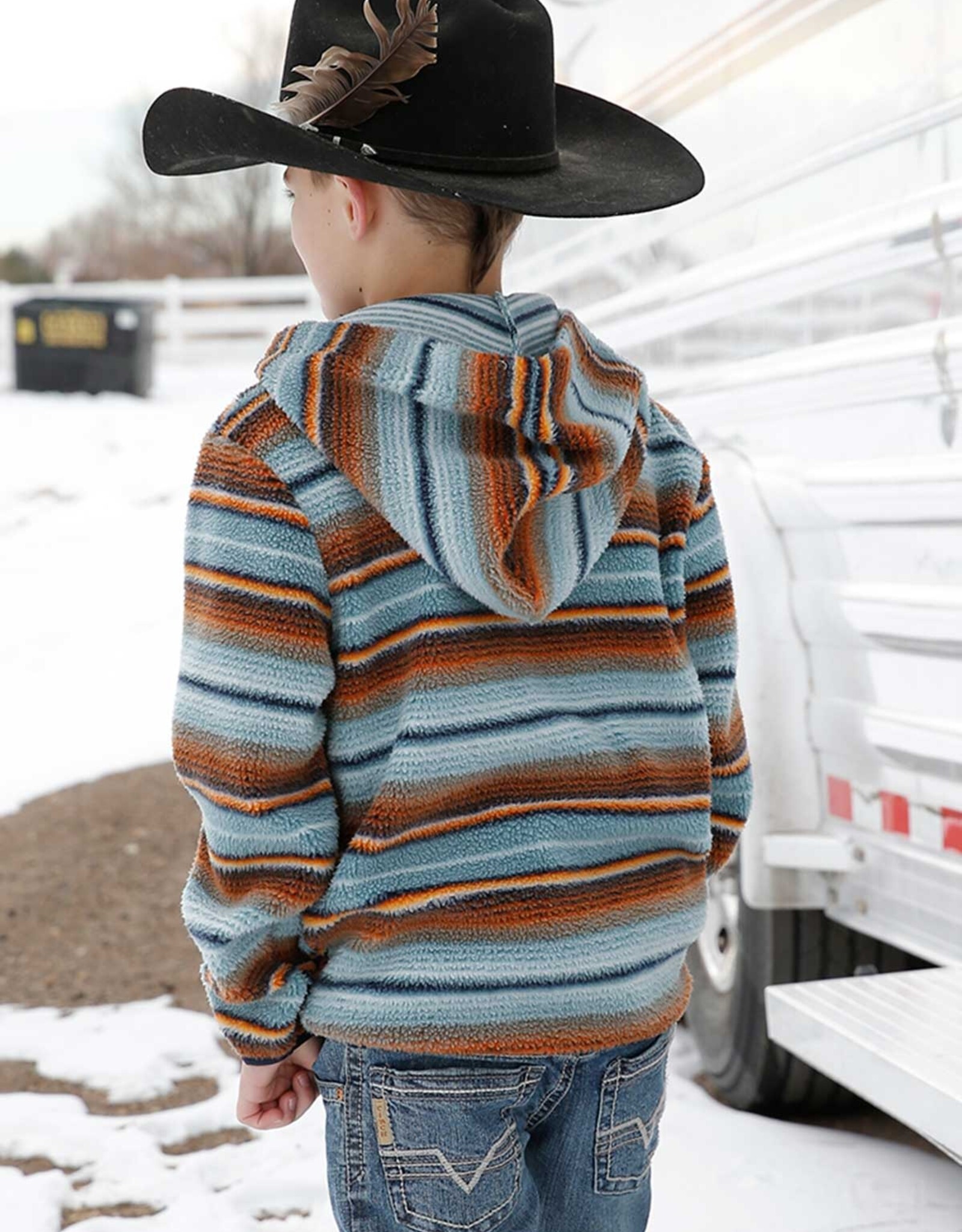 Cinch Boys Cinch Rust Blue Serape Half Zip Hooded Fleece Pullover Jacket