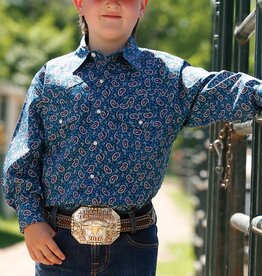 Cinch Boys Cinch Bright Blue Paisley Print Long Sleeve Snap Western Shirt