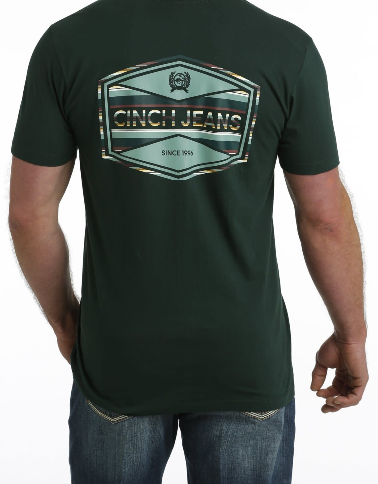Cinch Mens Cinch Short Sleeve Green Back Logo T Shirt