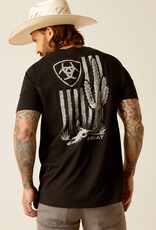Ariat Mens Black Short Sleeve Ariat Flag with Cactus Back Print T Shirt