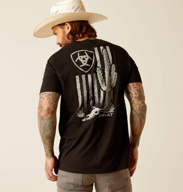 Ariat Mens Black Short Sleeve Ariat Flag with Cactus Back Print T Shirt