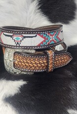 Kids Longhorn Aztec Leather Basket Weave 1 1/4" Western Belt
