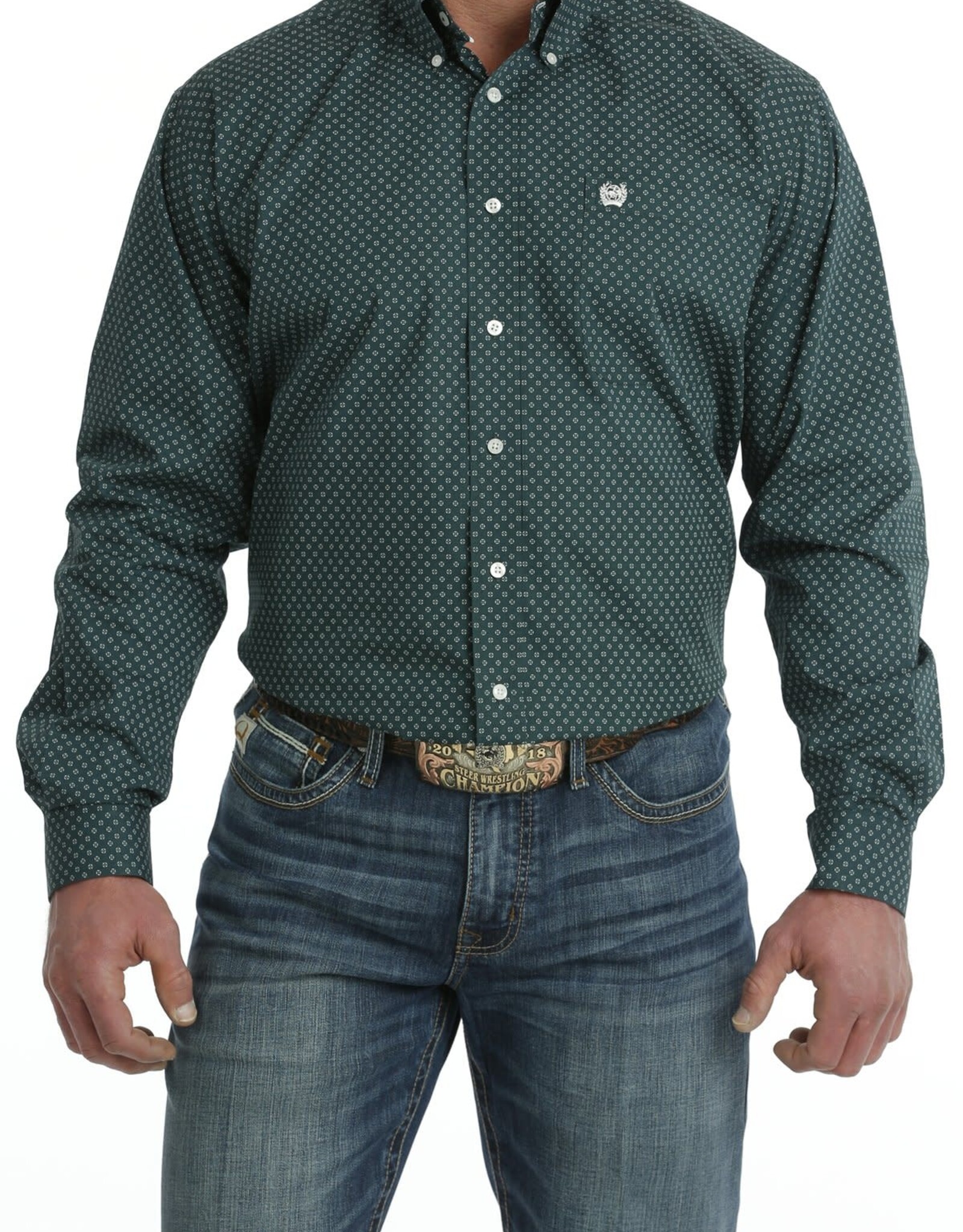 Cinch Mens Cinch Long Sleeve Deep Green Print Western Button Arena Shirt