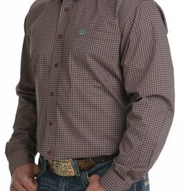 Cinch Mens Cinch Long Sleeve Burgundy Green Print Western Button Arena Shirt