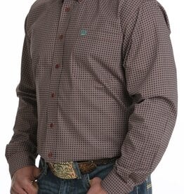 Cinch Mens Cinch Long Sleeve Burgundy Grey Print Western Button Arena Shirt
