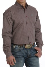 Cinch Mens Cinch Long Sleeve Burgundy Grey Print Western Button Arena Shirt