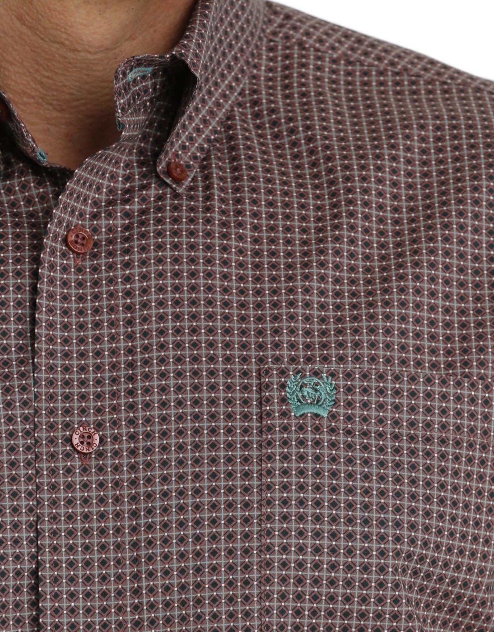 Cinch Mens Cinch Long Sleeve Burgundy Grey Print Western Button Arena Shirt