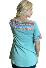 Womens Light Mint Aztec Shoulder Short Sleeve Knit Shirt