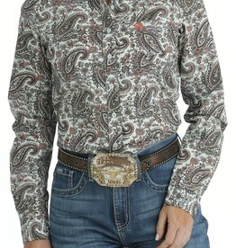 Cinch Womens Cinch Coral and Olive Paisley Long Sleeve Button Down Western Arena Shirt