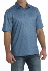 Cinch Mens Cinch Arenaflex Blue Mini Steer Head Print Short Sleeve Polo Shirt