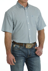 Cinch Mens Cinch Short Sleeve  ArenaFlex White Turquoise Button Western Shirt