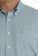 Cinch Mens Cinch Short Sleeve  ArenaFlex White Turquoise Button Western Shirt