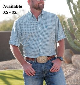 Cinch Mens Cinch Short Sleeve  ArenaFlex White Turquoise Button Western Shirt XS - 3X