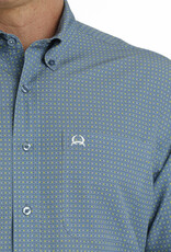 Cinch Mens Cinch ArenaFlex Blue Yellow Dot Print Long Sleeve Button Shirt