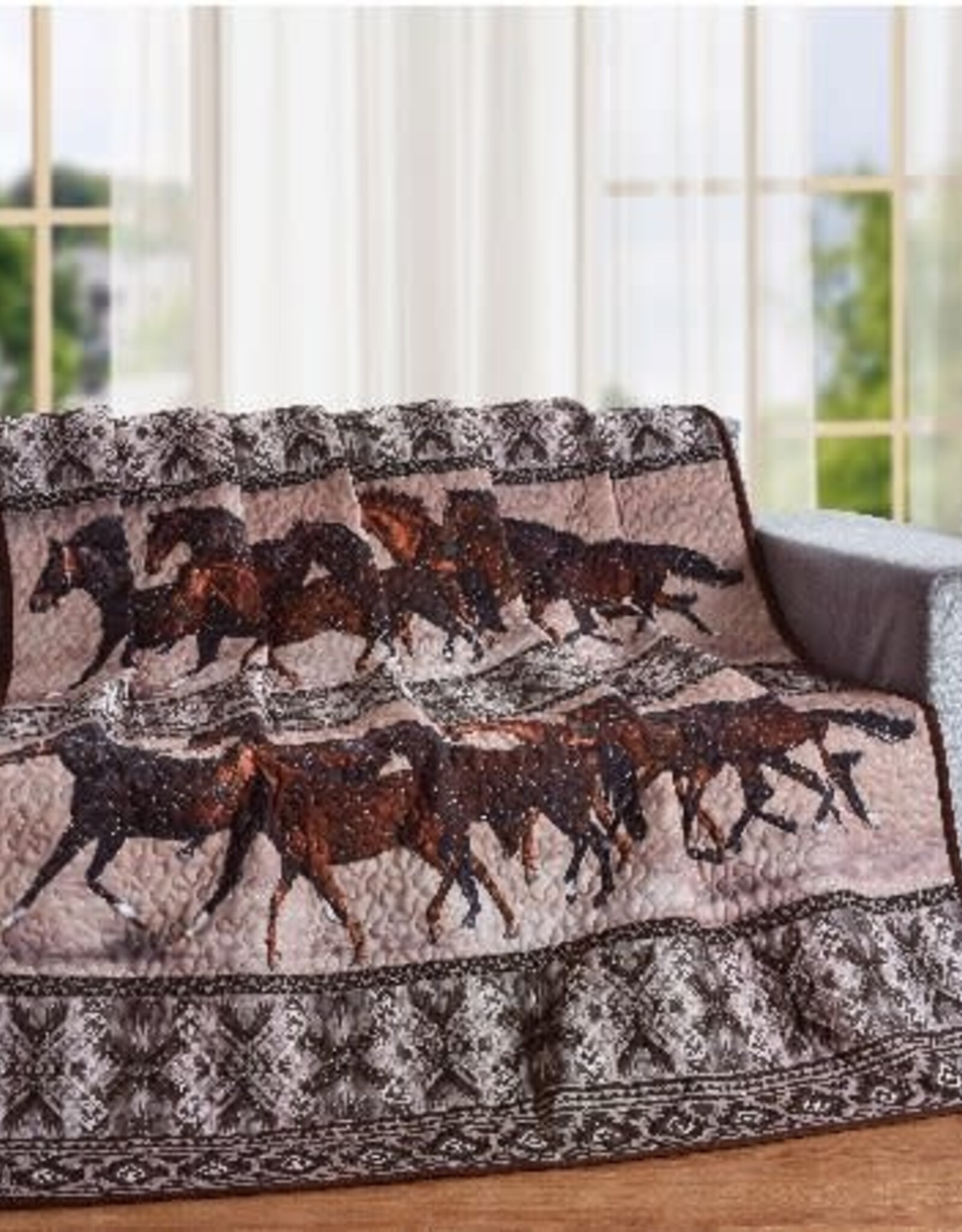 Horse Valley Quilt Throw Blanket