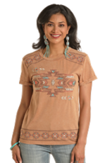 Womens Panhandle Brown T Shirt with Embroidered Aztec Design