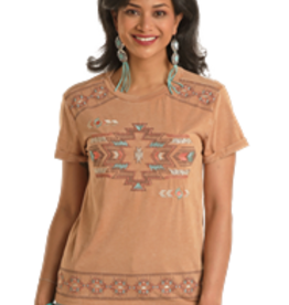 Womens Panhandle Brown T Shirt with Embroidered Aztec Design