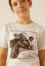 Ariat Girls Ariat Natural Cow Head Screen Print Short Sleeve T-Shirt
